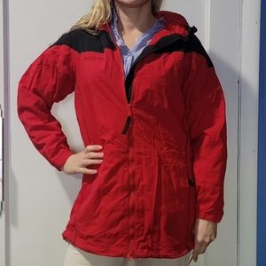 Womans Red and Black Columbia Rain Coat Jacket Size S